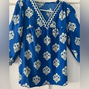 Women's Blue and Cream Patterned Tunic